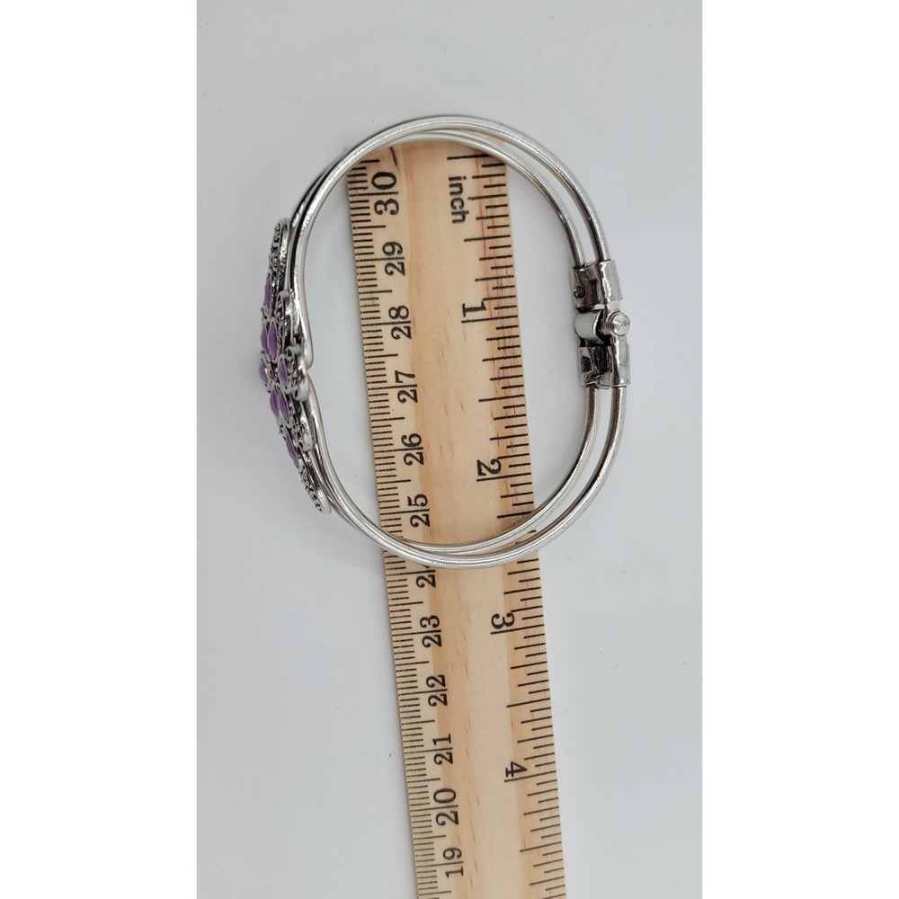 Paparazzi Go With The Florals Purple Hinged Bracelet & Earring Set - Picture 3 of 7